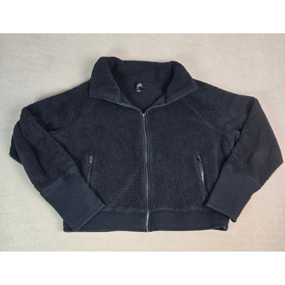 Athleta Tugga Sherpa Fleece Full Zip Crop Jacket Black Pockets Mock Women's XL